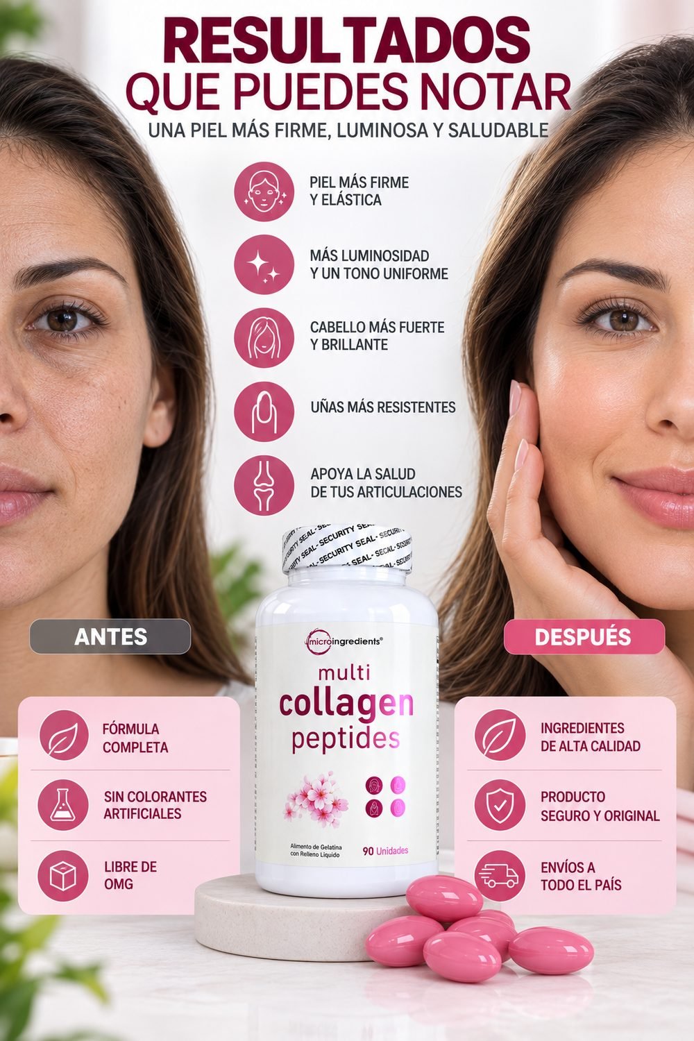 Multi Collagen Peptides Microingredients, resultados antes y después