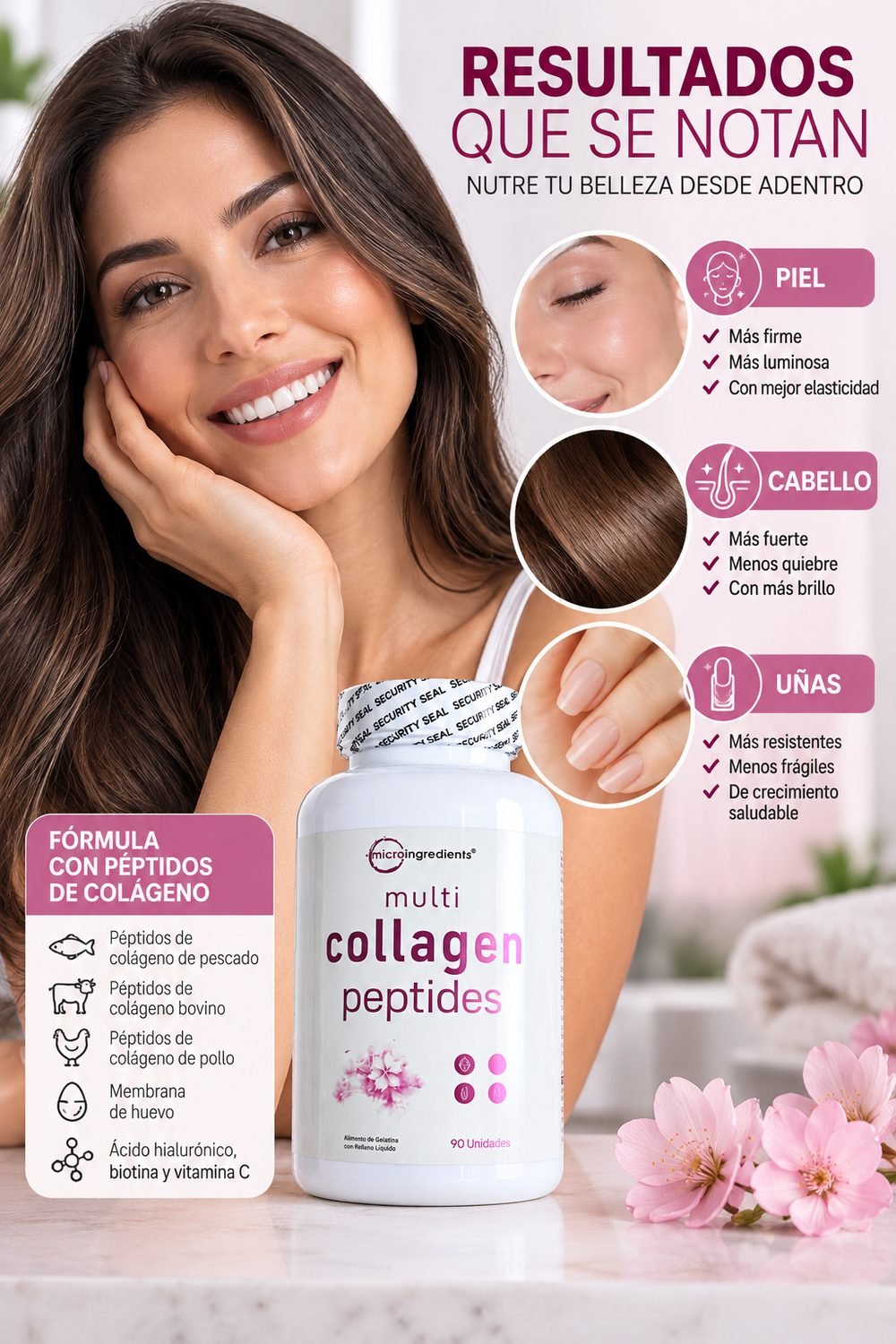 Multi Collagen Peptides Microingredients, resultados en piel, cabello y uñas